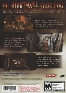 Silent Hill Origins box cover back